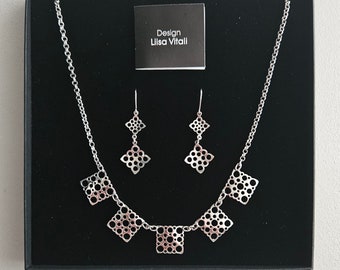 Liisa Vitali Pitsi Lace Necklace and Earrings - Vintage Silver 925 Necklace and Earrings Jewelry Set