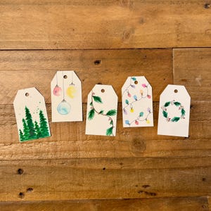 Hand-Painted Watercolor Christmas Gift Tags - Set of 5 Holiday Designs