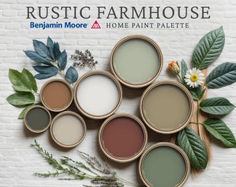 Rustic Farmhouse Home Paint Palette, Benjamin Moore, Whole House Color Scheme, Trendy Interior Paint Design, Cottage Vibes
