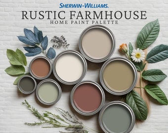 Rustic Farmhouse Home Paint Palette, Sherwin Williams 2024, Whole House Color Scheme, Trendy Interior Paint Design, Cottage & Vintage Vibes