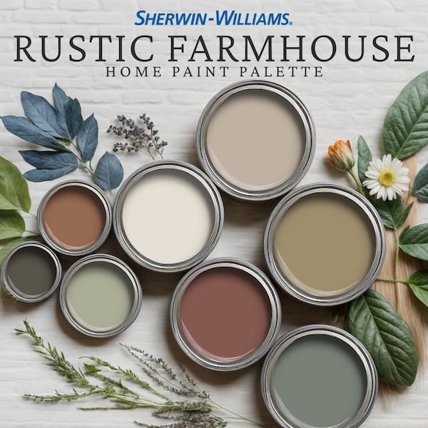 Rustic Farmhouse Home Paint Palette, Sherwin Williams 2024, Whole House Color Scheme, Trendy Interior Paint Design, Cottage & Vintage Vibes