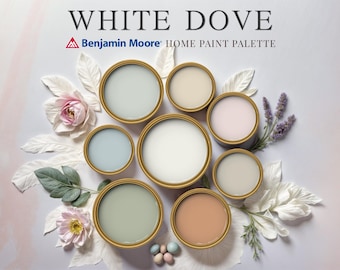White Dove Home Paint Palette Benjamin Moore Whole House Color Scheme Trendy Interior Design Guide Rustic Cottage Farmhouse Vintage Vibes
