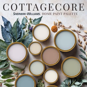 Cottagecore Home Paint Palette, Sherwin Williams 2025 Inspired, Whole House Color Scheme, Trendy Interior Design, Cottage Farmhouse Vibes