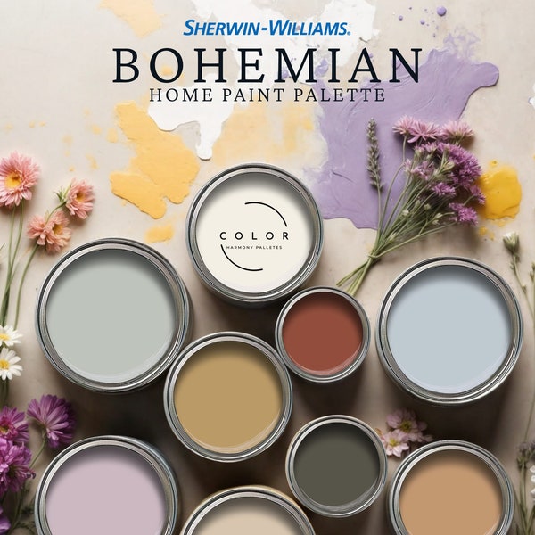 Bohemian Home Paint Palette  Sherwin Williams 2024   Whole Home Decor Color Schemes   Interior Design Inspiration   Vibrant Boho Style Guide