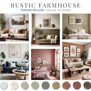 Rustic Farmhouse Home Paint Palette, Sherwin Williams 2024, Whole House Color Scheme, Trendy Interior Paint Design, Cottage & Vintage Vibes image 2