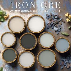 Iron Ore Home Paint Palette, Sherwin Williams 2025 Inspired, Whole House Color Scheme, Trendy Interior Paint Design, Modern & Chic Vibes