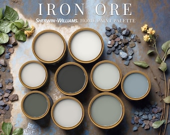Iron Ore Home Paint Palette, Sherwin Williams 2025 Inspired, Whole House Color Scheme, Trendy Interior Paint Design, Modern & Chic Vibes