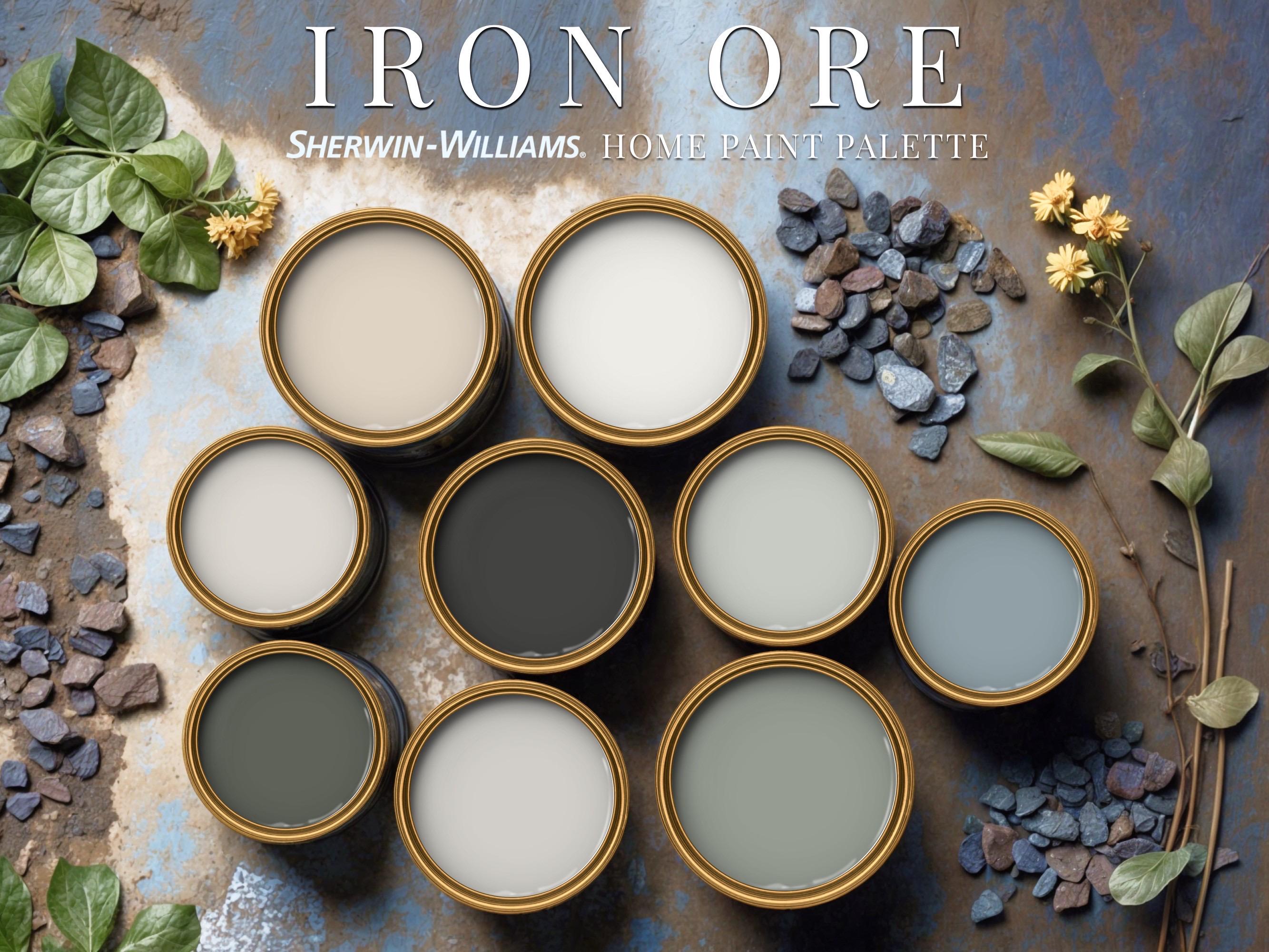 Iron Ore Home Paint Palette, Sherwin Williams 2025 Inspired, Whole House Color Scheme, Trendy Interior Paint Design, Modern & Chic Vibes