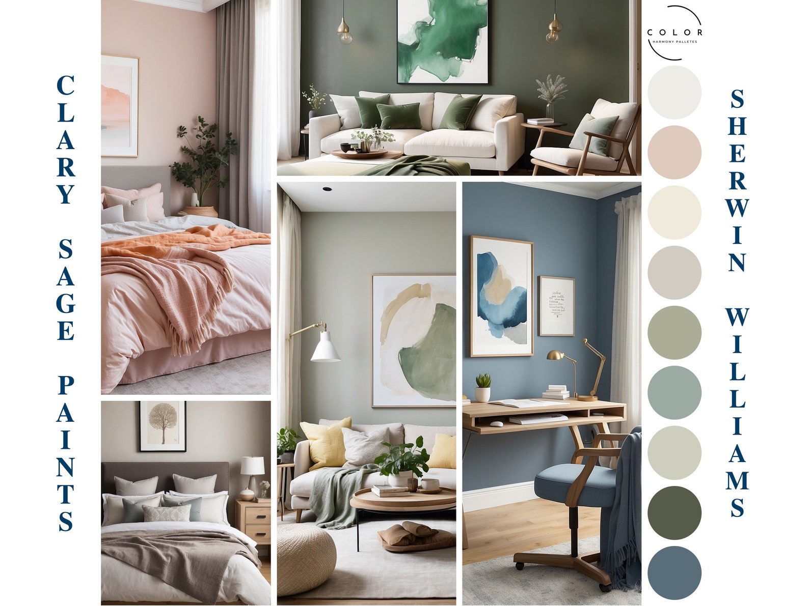 Clary Sage Home Paint Palette, Sherwin Williams 2024 Inspired, Whole ...