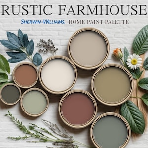 Rustic Farmhouse Home Paint Palette, Sherwin Williams 2024, Whole House Color Scheme, Trendy Interior Paint Design, Cottage & Vintage Vibes