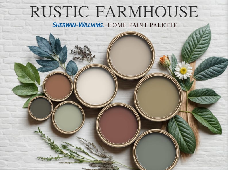 Rustic Farmhouse Home Paint Palette, Sherwin Williams 2024, Whole House Color Scheme, Trendy Interior Paint Design, Cottage & Vintage Vibes image 1
