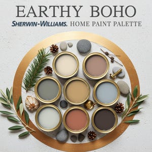 Earthy Boho Sherwin Williams Whole House Paint Palette Coordinating Color Scheme Interior Design Home Painting Guide Best Bohemian DIY Idea