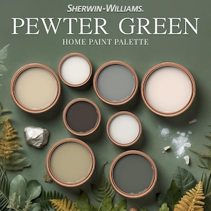 Pewter Green Home Paint Palette Sherwin Williams Complementary Color Scheme for Room & Whole House Color Guide Best Color of the Year 2025