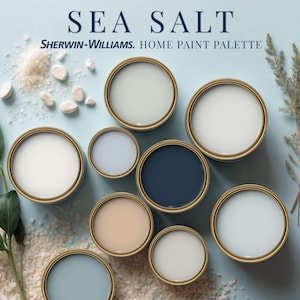 Sea Salt Home Paint Palette, Sherwin Williams 2025 Inspired, Whole House Color Scheme, Trendy Interior Paint Design, Beachy & Coastal Vibes