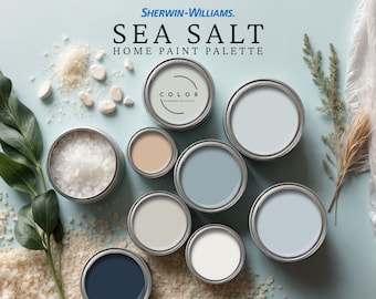 Sea Salt Home Paint Palette, Sherwin Williams 2024 Inspired, Whole House Color Scheme, Trendy Interior Paint Design, Beachy & Coastal Vibes