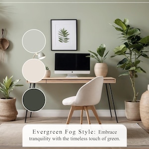 Evergreen Fog Home Paint Palette, Sherwin Williams 2024 Inspired, Whole House Color Scheme, Trend Interior Paint Design, Farmhouse & Cottage image 3