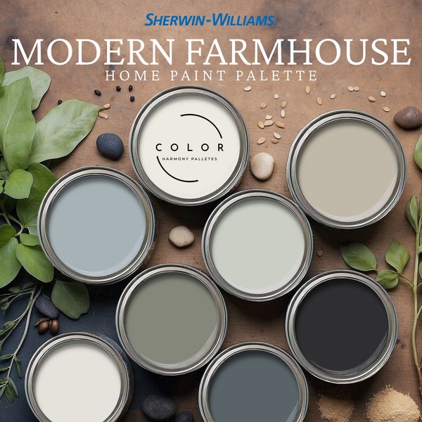 Modern Farmhouse Home Paint Palette, Sherwin Williams 2024 Inspired, Whole House Color Scheme, Trendy Interior Paint Design, Cottage Vibes