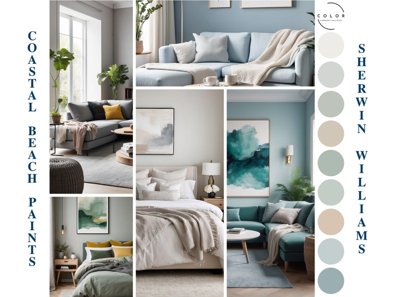 Coastal Beach Home Paint Palette, Sherwin Williams 2024 Inspired, Whole ...