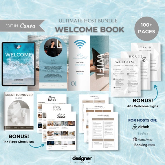 Airbnb Welcome Book Beach Template | Beach Theme | Airbnb House Guide Canva | Airbnb Guidebook | VRBO Guest Book | Beach Vacation Rental