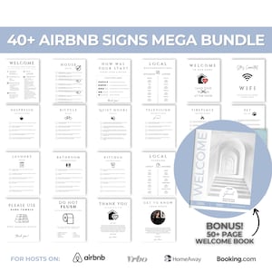 Può includere: Una collezione di oltre 40 cartelli Airbnb stampabili in bianco e nero. I cartelli includono benvenuto, regole della casa, orari di silenzio, consigli locali e altro ancora. È incluso anche un libro di benvenuto bonus di oltre 50 pagine. I cartelli sono progettati per gli host su Airbnb, Vrbo, HomeAway e Booking.com.