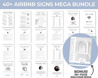 Airbnb Sign Bundle Template | Welcome Sign for Hosts | Vacation STR Printable | VRBO | Airbnb Poster | Checkout List | Canva | Simple Signs