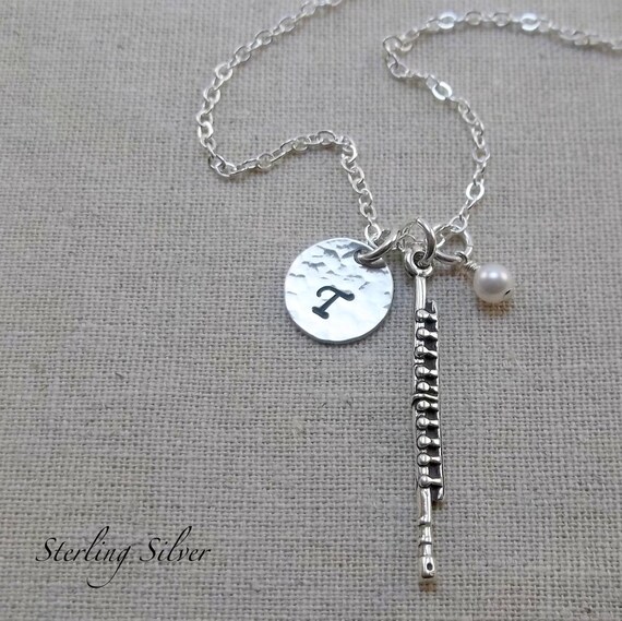 Items similar to Flute Charm Necklace, Personalized With Initial and