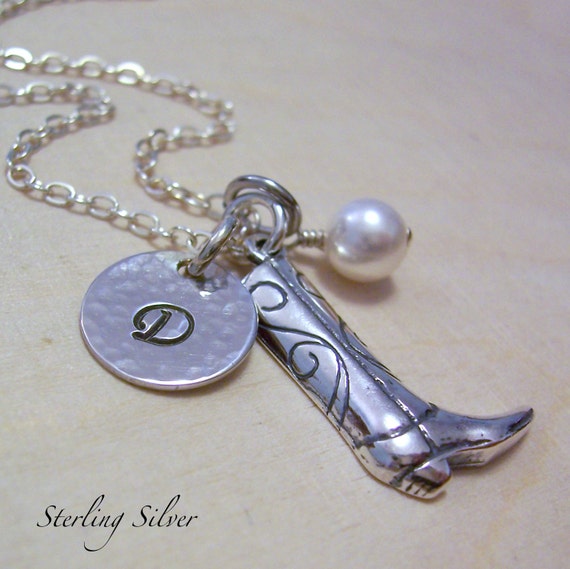 Items similar to Personalized Cowboy Boot Charm Necklace, Hand Stamped