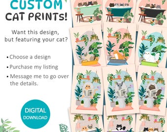 Custom Cat Portrait Print: Personalized Cat Decor wall art (Digital Download)