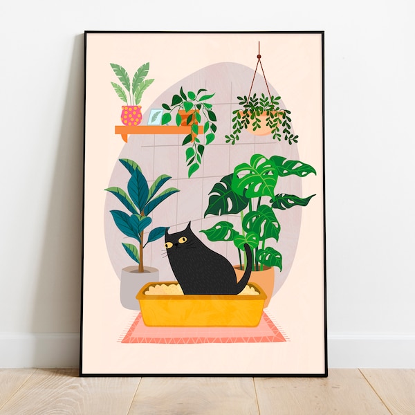 Cat in the Litter Box Art Etsy