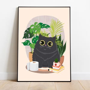 Funny Black Cat Bathroom Poster: Quirky Toilet Humor Art (Digital Download)