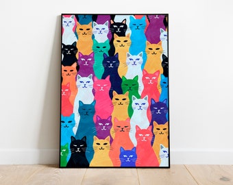 Colorful Pop Art Cats Poster: Funny Cat Prints (Digital Download)