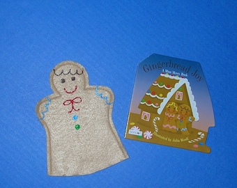 Gingerbread Joy Board Book and Puppet Set / Gingerman Hand Puppet / Gingerbread Boy Felt Puppet