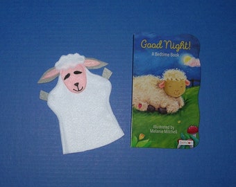 Sheep Felt Puppet and Board Book Set / Party Favor / Lamb Handpuppet / Felt Party Toy