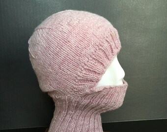 Pink Heather Ski Mask or Balaclava / Hand Knit Balaclava / Knit Helmet Liner