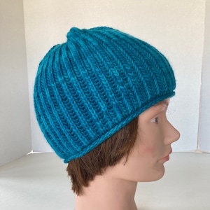 SALE Blue hand knit hat / Turquoise Thick and warm knit beanie / Knit Merino wool Brioche cap