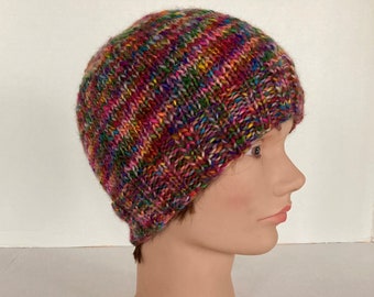 Rainbow hand knit hat / Multicolor knit hat / Knit wool and acrylic hat