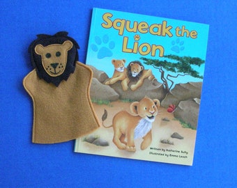 Lion Hand Puppet and Book Set / Felt Lion Puppet / Birthday Party Favor