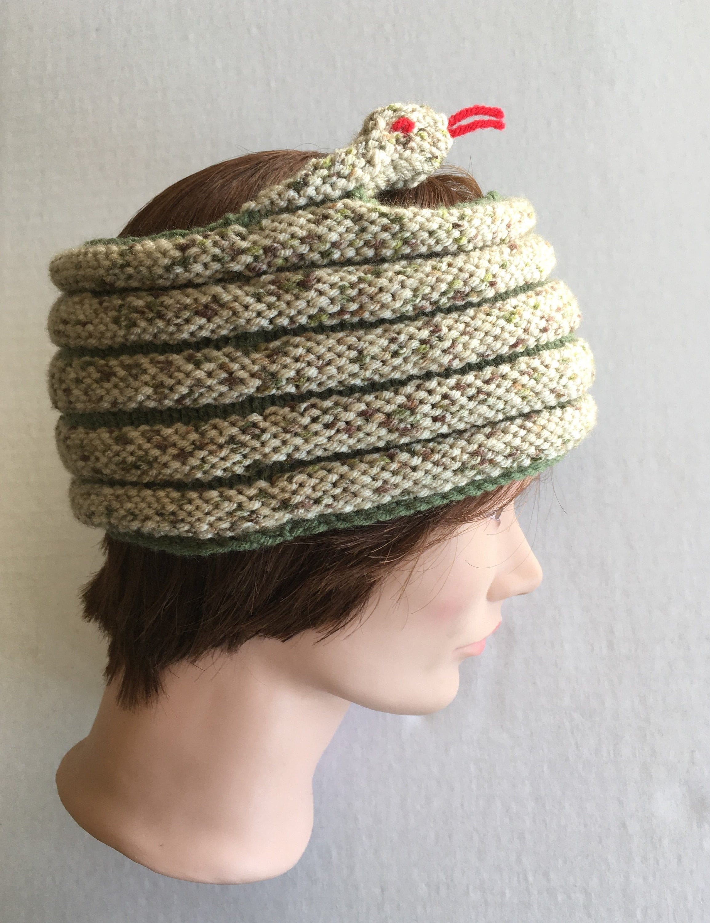 Rattlesnake Headband / Spotted Snake Hat / Tan and Green Snake Etsy