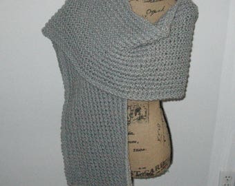 Gray Super Scarf / Hand Knit Large Scarf / Grey Shawl / Wool Free Grey Superscarf