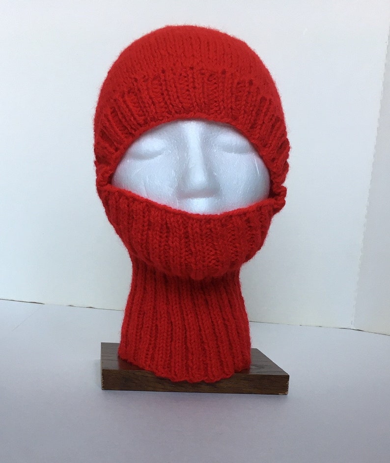 Red Balaclava or Ski Mask / Hand Knit Red Helmet Liner / Red Cosplay Helmet image 5