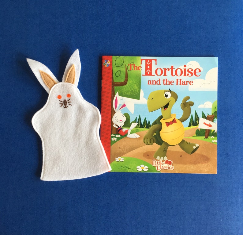 Tortoise and Hare Storybook with Rabbit Hand Puppet / Rabbit Puppet and Book image 1