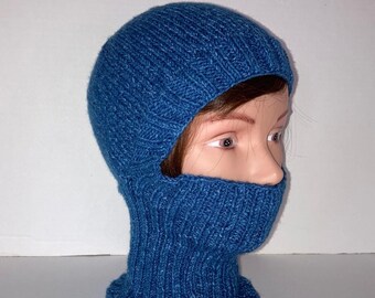 Denim Blue Balaclava or Ski Mask / Hand Knit Blue Helmet Liner / Blue Cosplay Helmet