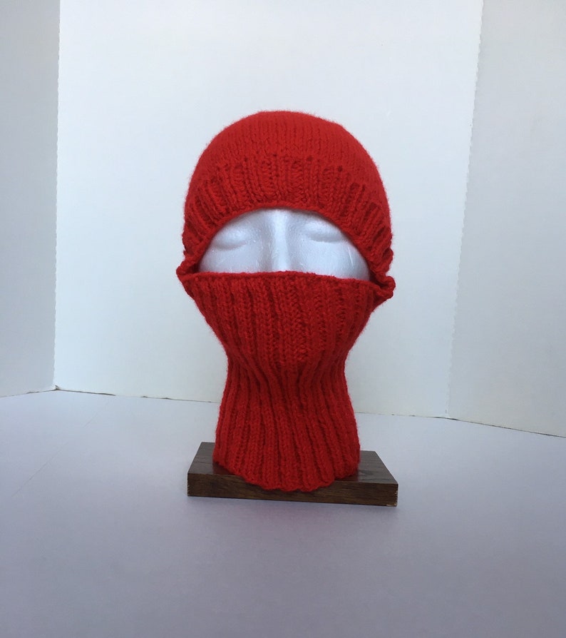 Red Balaclava or Ski Mask / Hand Knit Red Helmet Liner / Red Cosplay Helmet image 4