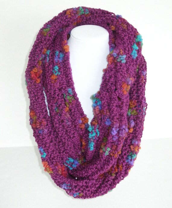 Purple Fuschia Knit Long Scarf Infinity Cowl Chunky Purple | Etsy