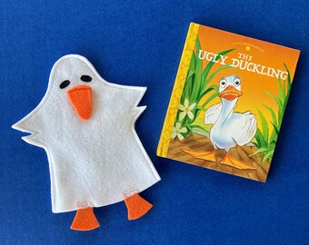 Ugly Duckling Puppet and Storybook Set / Duck Handpuppet / Toddler Toy / Party Favor / Felt Party Toy