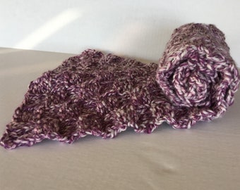 Purple and White Chunky Knit Scarf / Bulky Knits / Warm Knit / Thick and Reversible