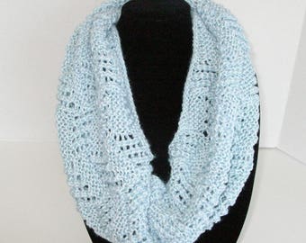 Light Blue Lace Cowl / Blue Knit Circle Scarf / Nonwool Scarf / Holiday Gift Idea