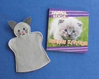 Cat Puppet and Book Set / Kitten Felt Hand Puppet / Puppet and Book Set