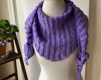 Wool Silk Shawl Wrap with Lace Border Wedding Shoulder Shawl Hand Knit Elegant Lacy Lavender Purple