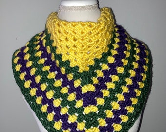 Mardi Gras Scarf Cowl / Granny Square Shawl